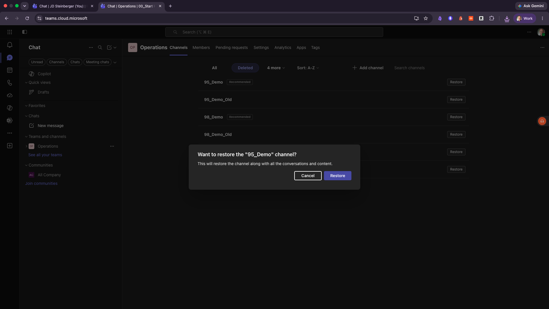 Restoring a deleted channel in Microsoft Teams